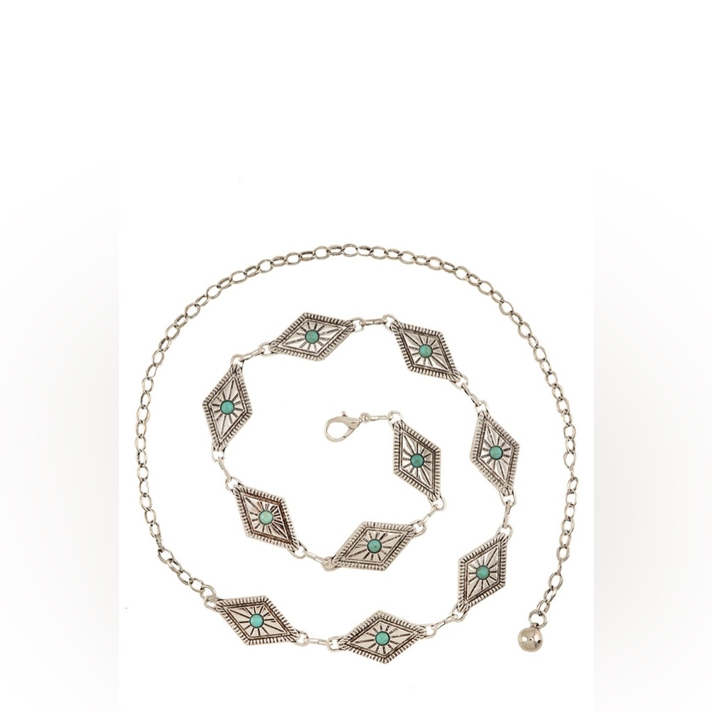 Turquoise Studded Western Engraved Disc Chain Belt